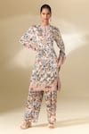 Buy_Anamika Khanna_Pink Printed Floral Closed Neck Tunic And Pant Co-ord Set _at_Aza_Fashions