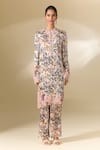 Anamika Khanna_Pink Printed Floral Closed Neck Tunic And Pant Co-ord Set _at_Aza_Fashions