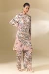 Buy_Anamika Khanna_Pink Printed Floral Closed Neck Tunic And Pant Co-ord Set 