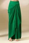 Shop_Anamika Khanna_Emerald Green Embroidered 3d Floral One Shoulder Cape And Draped Skirt Set _Online_at_Aza_Fashions