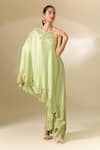 Shop_Anamika Khanna_Green Embroidered 3d Floral Patterns Placed Cape Tunic And Draped Skirt Set _Online_at_Aza_Fashions