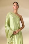 Anamika Khanna_Green Embroidered 3d Floral Patterns Placed Cape Tunic And Draped Skirt Set _at_Aza_Fashions