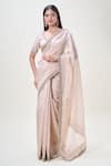 Buy_Samyukta Singhania_Beige Saree Banarasi Tissue Embroidery Zardozi V Sequin Border With Blouse 