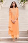 Buy_Samyukta Singhania_Orange Kurta And Dupatta Georgette Print Stripe Pittan Embroidered & Pant Set _at_Aza_Fashions