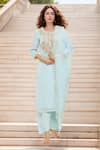 Buy_Samyukta Singhania_Sky Blue Kurta Georgette Embroidery Dori Round And Pant Set _at_Aza_Fashions