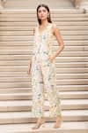 Buy_Samyukta Singhania_Off White Cotton Viscose Printed Garden V-neck Jacket And Pant Set _at_Aza_Fashions