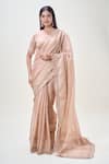 Buy_Samyukta Singhania_Rose Gold Tissue Embellished Lace Round Border Pleated Saree With Blouse 