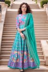 Buy_Samyukta Singhania_Blue Doll Silk Print Floral Round Bloom Anarkali With Dupatta _at_Aza_Fashions