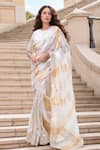 Buy_Samyukta Singhania_Off White Saree Tissue Woven Stripe Round With Blouse _at_Aza_Fashions