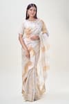 Buy_Samyukta Singhania_Off White Saree Tissue Woven Stripe Round With Blouse 