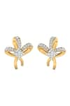 Buy_Divine Solitaires_Gold Plated Diamonds Ribbon Cutwork Stud Earrings _at_Aza_Fashions