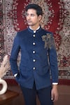 Buy_The House Of Diwans_Blue Blazer Velvet Embroidery Cutdana Bandhgala Set _Online_at_Aza_Fashions