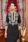 The House Of Diwans_Black Crepe Embroidery Resham Kurta Set _at_Aza_Fashions