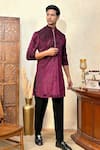 Buy_The House Of Diwans_Wine Kurta Velvet Woven Chevron Set _at_Aza_Fashions