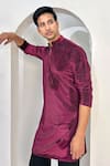 The House Of Diwans_Wine Kurta Velvet Woven Chevron Set _Online_at_Aza_Fashions