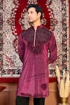 Buy_The House Of Diwans_Wine Kurta Velvet Woven Chevron Set _Online_at_Aza_Fashions