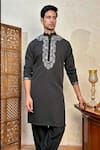 Shop_The House Of Diwans_Black Crepe Embroidery Zari Kurta Set _at_Aza_Fashions