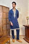 Buy_The House Of Diwans_Blue Crepe Embroidery Dori Placement Kurta Set _at_Aza_Fashions