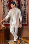 Buy_The House Of Diwans_Cream Polyester Embroidery Thread Stripe Bundi And Kurta Set _at_Aza_Fashions