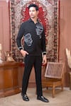 Buy_The House Of Diwans_Black Japanese Hand Painted Floral Shirt And Trouser Set _at_Aza_Fashions