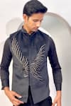 Buy_The House Of Diwans_Black Bundi Velvet Embroidery Cutdana Bird And Shirt Set _at_Aza_Fashions