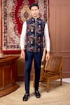 Buy_The House Of Diwans_Blue Bundi Velvet Embroidery Thread Floral And Shirt Set _at_Aza_Fashions