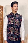 Buy_The House Of Diwans_Blue Bundi Velvet Embroidery Thread Floral And Shirt Set _Online_at_Aza_Fashions