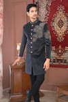 The House Of Diwans_Black Sherwani Velvet Embroidery Moti Set _Online_at_Aza_Fashions