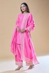 Samyukta Singhania_Pink Kurta And Pant Pure Chanderi Embroidered Gotta Patti Round Work Set _Online_at_Aza_Fashions