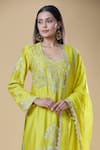 Buy_Samyukta Singhania_Yellow Kurta And Pant Pure Chanderi Embroidered Thread U-neck Floral Zari Set _Online_at_Aza_Fashions