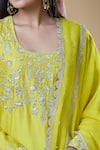 Samyukta Singhania_Yellow Kurta And Pant Pure Chanderi Embroidered Thread U-neck Floral Zari Set _at_Aza_Fashions