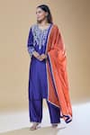 Shop_Samyukta Singhania_Blue Kurta And Pant Pure Chanderi Embroidered Zari Notched-v Floral Jaal Set _Online_at_Aza_Fashions