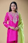 Shop_Samyukta Singhania_Pink Kurta And Pant Pure Chanderi Embroidered Zari Round Paisley Floral Set _Online_at_Aza_Fashions