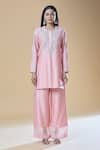 Samyukta Singhania_Pink Kurta And Pant Pure Chanderi Embroidered Zari Round Sequin & Beads Set _Online_at_Aza_Fashions