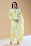 Buy_Samyukta Singhania_Yellow Kurta And Pant Pure Chanderi Embroidered Pearls Round & Stone Short Set _at_Aza_Fashions