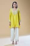 Samyukta Singhania_Yellow Kurta And Pant Pure Chanderi Embroidered Zari U-neck Sequin Set _Online_at_Aza_Fashions