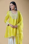 Shop_Samyukta Singhania_Yellow Kurta And Pant Pure Chanderi Embroidered Zari U-neck Sequin Set _Online_at_Aza_Fashions