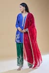 Samyukta Singhania_Blue Kurta And Pant Pure Chanderi Embroidered Zari V-neck Floral Pattern Set _Online_at_Aza_Fashions