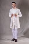 Buy_Aryavir Malhotra_Cream Sherwani Pewor Silk Embroidery Sequin Linear Layered With Pyjama _at_Aza_Fashions