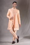 Buy_Aryavir Malhotra_Peach Sherwani Pewor Silk Embroidery Sequin Linear With Pyjama _at_Aza_Fashions