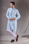 Buy_Aryavir Malhotra_Blue Sherwani Super Silk Embroidery Trellis Sequin With Pyjama _at_Aza_Fashions