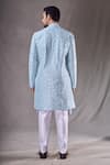 Shop_Aryavir Malhotra_Blue Sherwani Super Silk Embroidery Trellis Sequin With Pyjama _at_Aza_Fashions