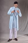 Buy_Aryavir Malhotra_Blue Sherwani Super Silk Embroidery Trellis Sequin With Pyjama _Online_at_Aza_Fashions