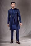 Buy_Aryavir Malhotra_Blue Sherwani Super Silk Embroidery Geometric Layered With Pyjama _at_Aza_Fashions