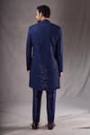 Shop_Aryavir Malhotra_Blue Sherwani Super Silk Embroidery Geometric Layered With Pyjama _at_Aza_Fashions