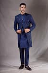 Buy_Aryavir Malhotra_Blue Sherwani Super Silk Embroidery Geometric Layered With Pyjama _Online_at_Aza_Fashions