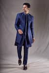 Buy_Aryavir Malhotra_Blue Sherwani Super Silk Embroidery Sequin Linear With Pyjama _at_Aza_Fashions