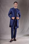 Shop_Aryavir Malhotra_Blue Sherwani Super Silk Embroidery Sequin Linear With Pyjama _Online_at_Aza_Fashions