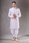 Buy_Aryavir Malhotra_Off White Sherwani Zari Jacquard And Banarasi Silk Embroidery With Dhoti Pant _at_Aza_Fashions