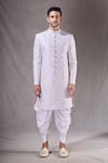 Aryavir Malhotra_Off White Sherwani Zari Jacquard And Banarasi Silk Embroidery With Dhoti Pant _Online_at_Aza_Fashions